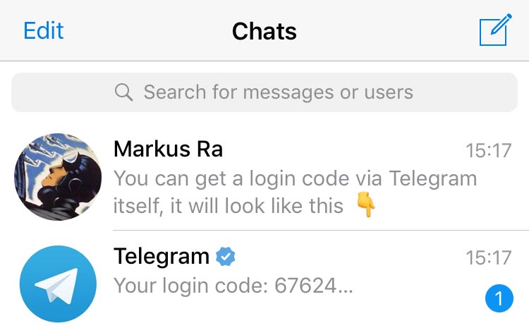 Код входу в Telegram надходить у службовий чат застосунку
