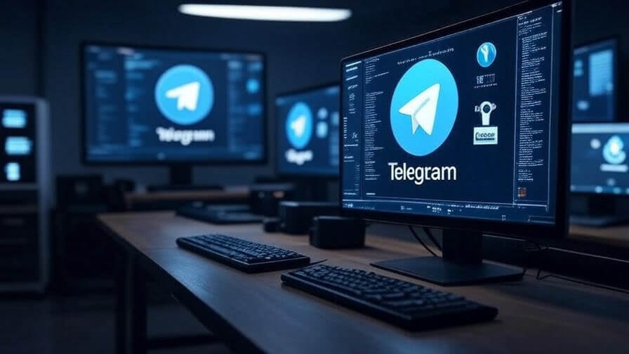 Telegram на кількох моніторах у робочому кабінеті